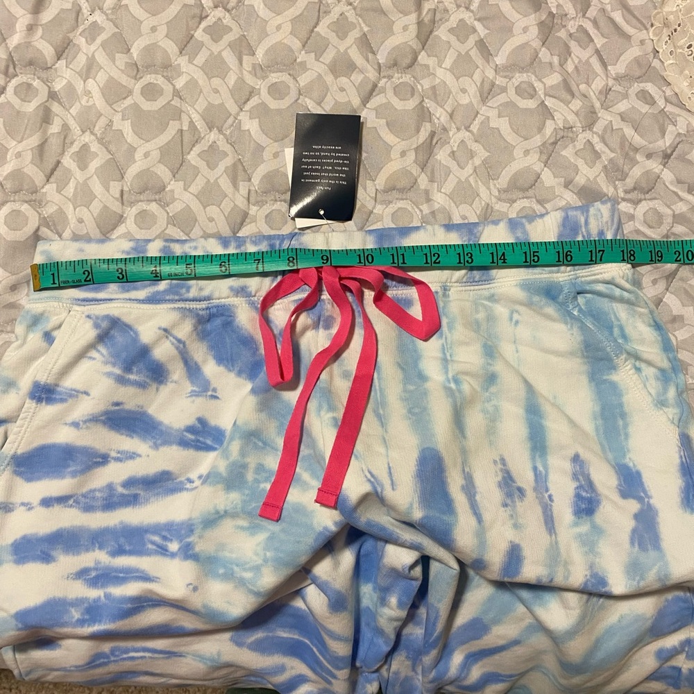 J. Crew Blue & White Tie-Dye Track Pants with Pink Drawstring - Picture 10 of 11